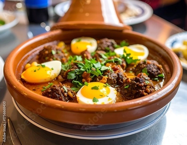 Obraz Hearty stew in a terracotta pot