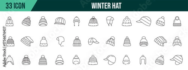 Obraz Winter hats collection, editable and resizable vector icon templates.