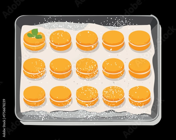 Obraz A baking sheet filled with perfectly shaped Pumpkin Cookies or biscuits, ready to be put in the oven for a sweet treat - Vector Illustration