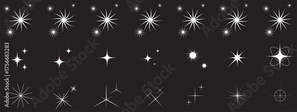 Fototapeta Glowing light bursts with sparkles. Glow light effect set, lens flare, explosion, glitter, line, sun flash, spark and star. Abstract image of lighting flare and white stars. Vector illustration. EPS10