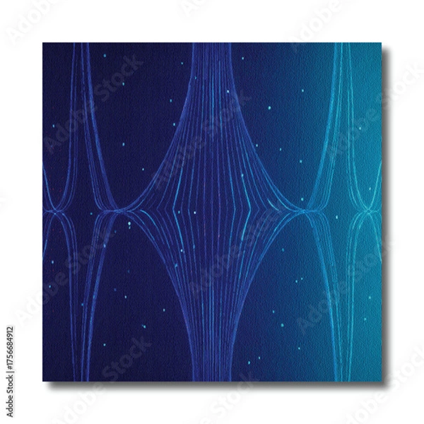 Fototapeta Abstract Dark Blue Futuristic Symmetry Background with Glowing Neon Lines and Canvas Texture
