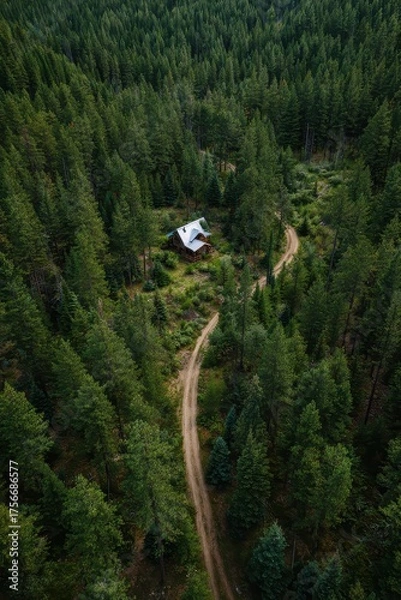 Fototapeta A dirt road in the middle of a forest