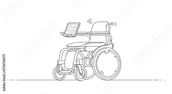Fototapeta Sleek modern wheelchair featuring advanced tablet interface and wireless connectivity, symbolizing innovation in mobility and assistive technology for enhanced independence.