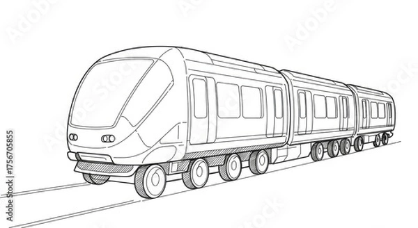 Fototapeta Sleek, modern commuter train glides effortlessly along tracks, symbolizing efficient urban transport and future travel possibilities.
