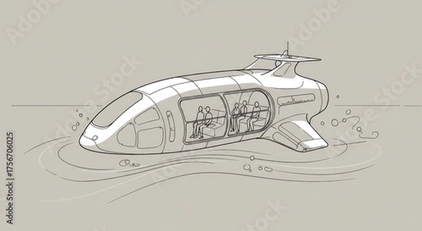 Fototapeta Futuristic passenger submarine glides through ocean waves, offering a glimpse into modern underwater exploration and advanced transport concepts for commercial appeal.
