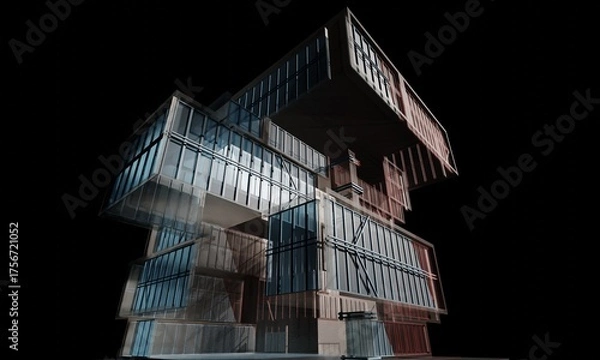 Obraz Office building transparent wireframe render architecture 3d wallpaper background