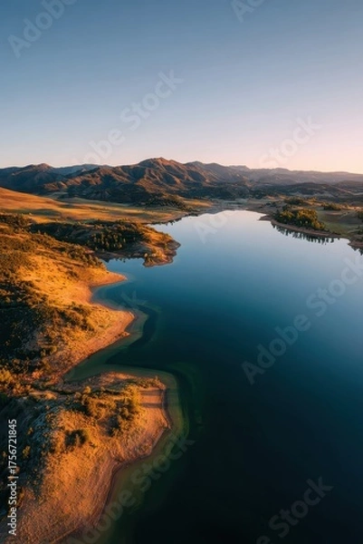 Fototapeta A lake in the middle of a mountain range