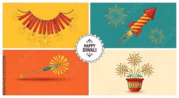 Fototapeta Colorful diwali celebration background with firecrackers and fireworks for the festival of lights creating a festive and joyful atmosphere for the holiday season