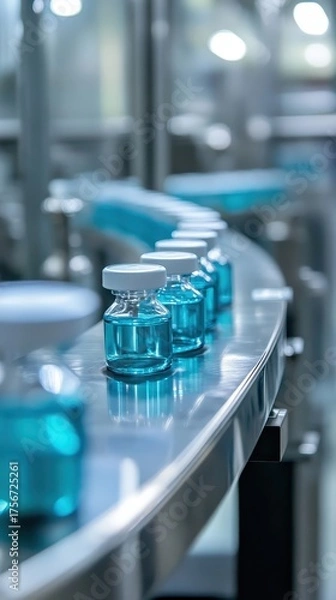 Fototapeta A row of blue glass jars on a table