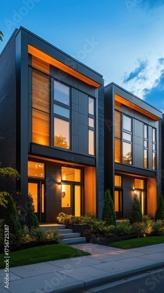 Fototapeta A row of modern homes on a residential street