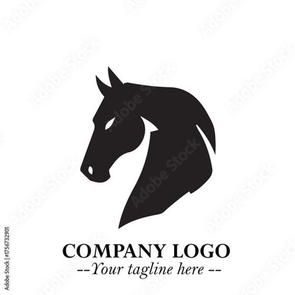 Fototapeta Elegant Head of Horse Logo in Black on White Background with Minimalist and Powerful Design