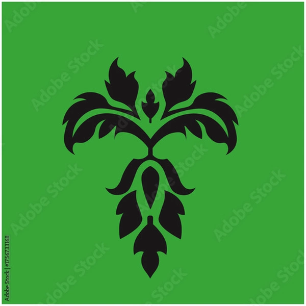 Fototapeta Ornamental Floral Design A classic black and white floral design element featuring elegant, curved leaves and intricate detailing. Perfect for use in decorative borders, logos