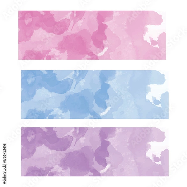Fototapeta Watercolor Banner Set Vector with Pink, Blue, and Purple Textures