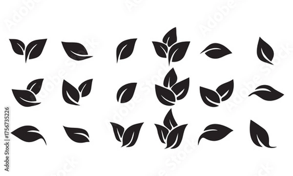 Obraz Black silhouettes and icons of leaves and plants in a nature vector set