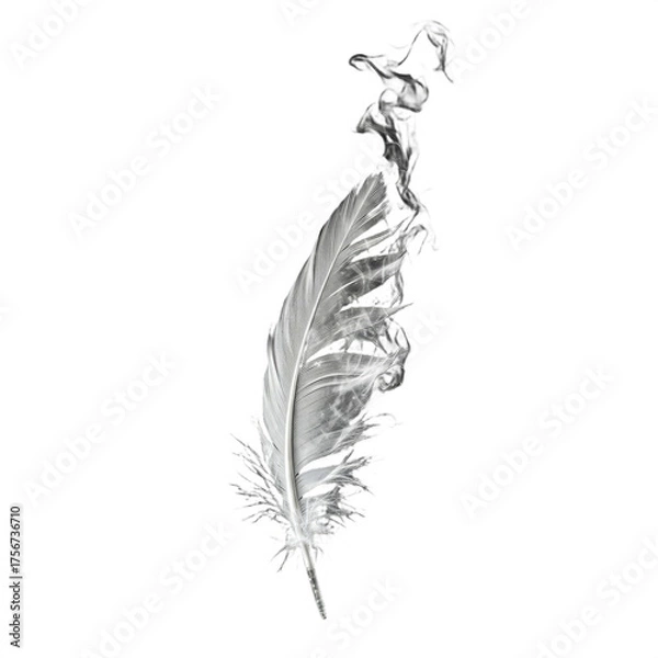 Fototapeta feather blending with swirling smoke, soft artistic texture with dreamy wisps and light contrast on dark background