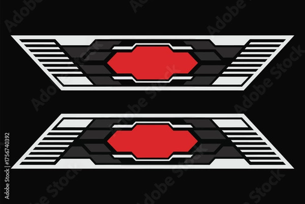 Fototapeta Car Stickers and Racing Stripes Vector Set,  Sporty vehicle decals, auto wrap designs, and tuning graphics perfect for custom cars, racing themes,