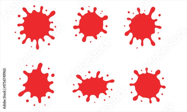 Obraz Set of Red Paint Splatter, Ink Blots, and Blood Splashes Vector Graphic Elements