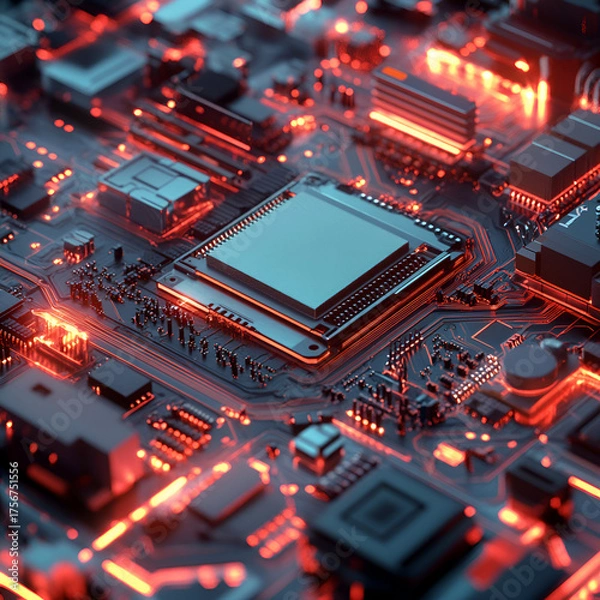 Obraz Digital Central Processing Unit, Advanced CPU Design, Digital Chip Art, Tech Processing Core, High-Tech CPU, Microchip Detail, Computational Power, Modern Processor Design, Future of CPUs