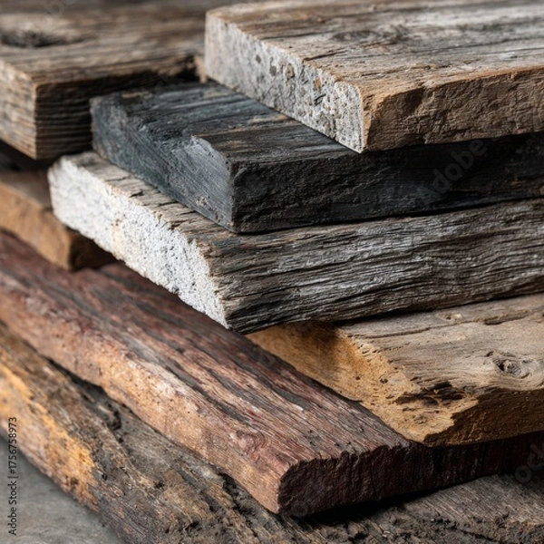 Fototapeta Textured Wooden Planks Stacked in Natural Rustic Display