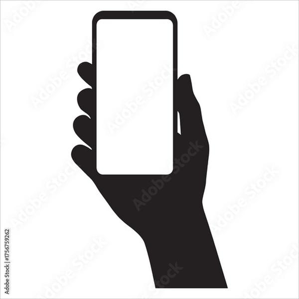 Obraz Hand Holding Smartphone Silhouette Icon: Mobile App Mockup and Digital Technology Vector