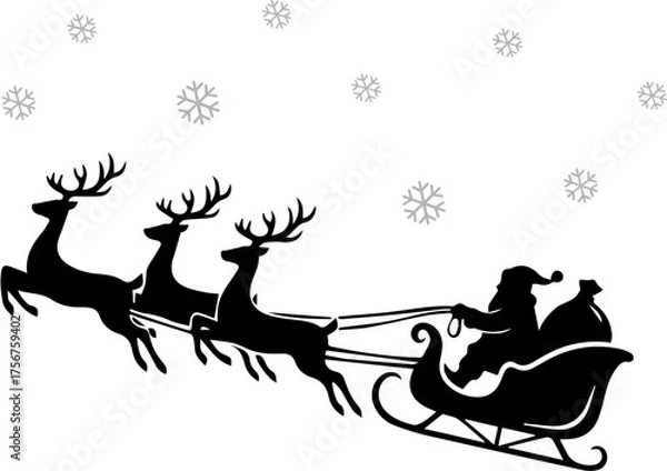 Fototapeta 산타가 썰매를 끄는 실루엣