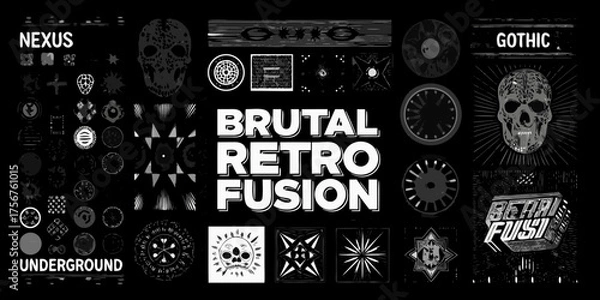 Fototapeta Brutal retro fusion nexus gothic underground design elements and textures collection