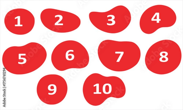 Obraz Set of 10 Red Organic Blob Shapes with White Numbers Vector Collection