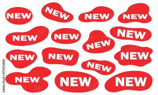 Obraz Collection of Red Blob Stickers and Labels with White "NEW" Text Vector Badges