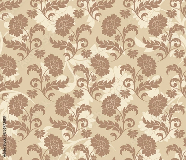 Obraz Light brown floral seamless pattern on beige background 