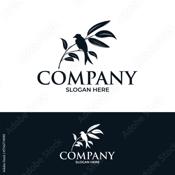 Obraz Bird on tree branch logo design template