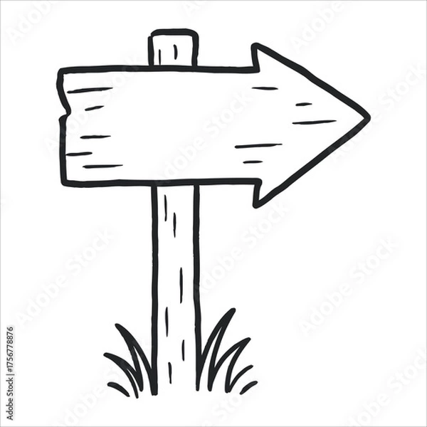 Obraz Hand Drawn Wooden Arrow Signpost Outline: Rustic Directional Pointer Graphic