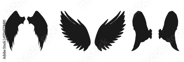 Fototapeta Collection of angel wings silhouettes isolated on transparent background isolated on white background