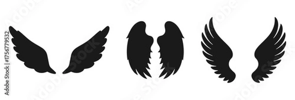 Fototapeta Collection of angel wings and other wings silhouettes isolated on transparent background isolated on white background