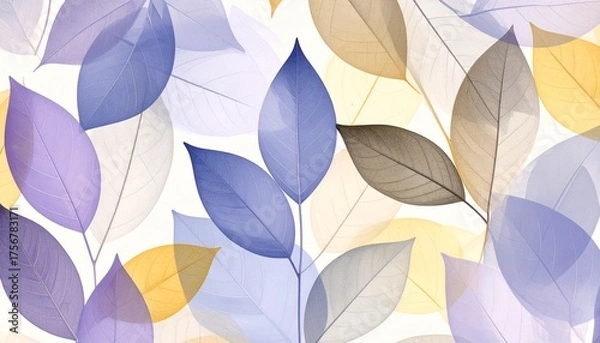 Fototapeta Translucent multicolor leaves overlapping on light background, delicate and ethereal.