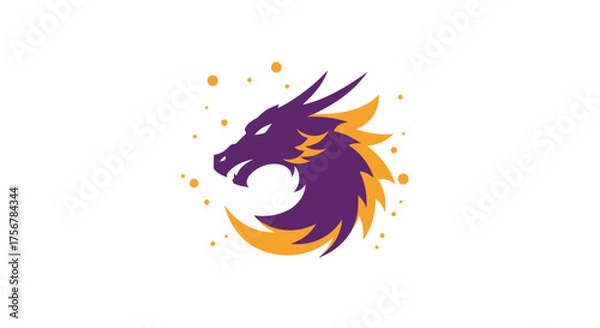 Fototapeta Majestic dragon head emblem fierce mythical creature symbol fiery aura mysterious fantasy power icon isolated on white background