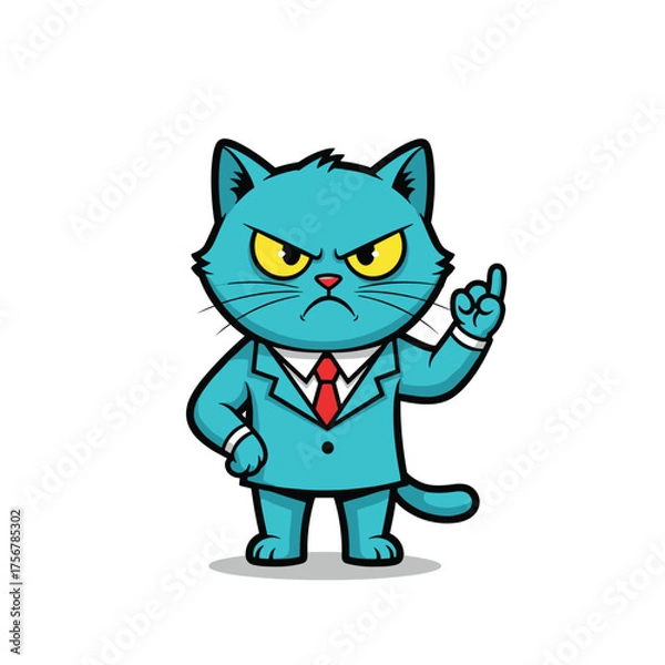Obraz An angry blue cat in a suit pointing its finger and looking sternly forward.