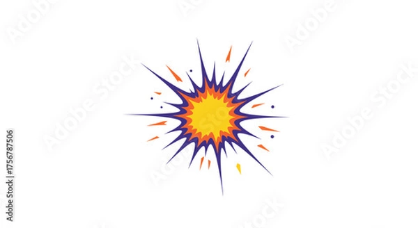 Fototapeta Abstract energetic bursting starburst explosion with vivid colors and dynamic sparkles radiating outwards isolated on white background