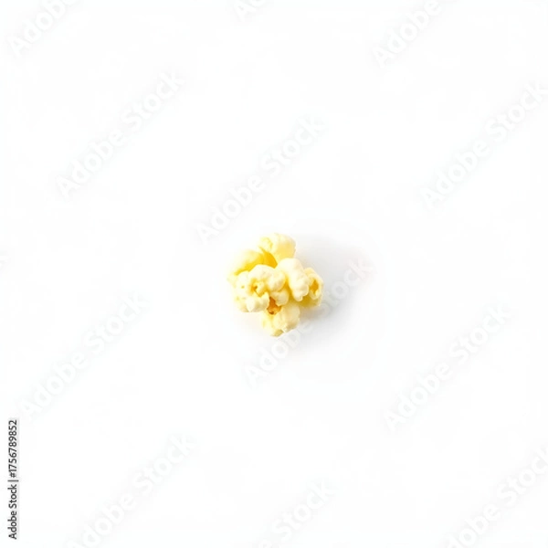 Fototapeta A single freshly popped popcorn kernel is placed in the center of a clean and pristine white background