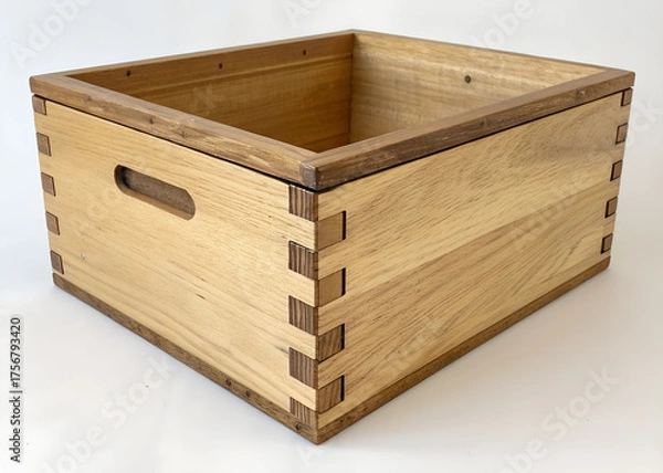 Obraz Premium Wooden Storage Box with Handle – Dovetail Joinery Craftsmanship
