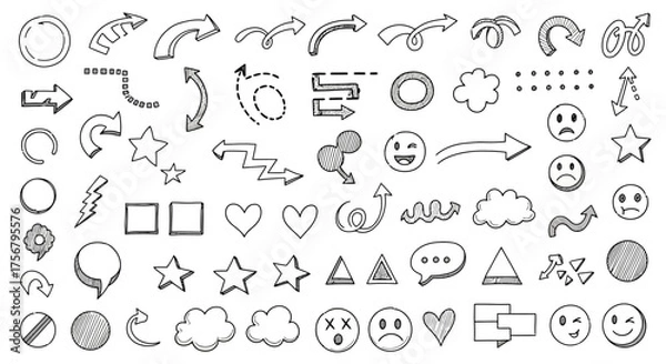 Fototapeta Hand-Drawn Doodle Elements: Arrows Shapes and Emoticons Collection.