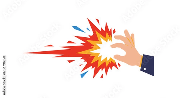 Fototapeta Hand activating powerful energy explosion impact bursting force dynamic action motion graphic element dynamic visual effect isolated on white background