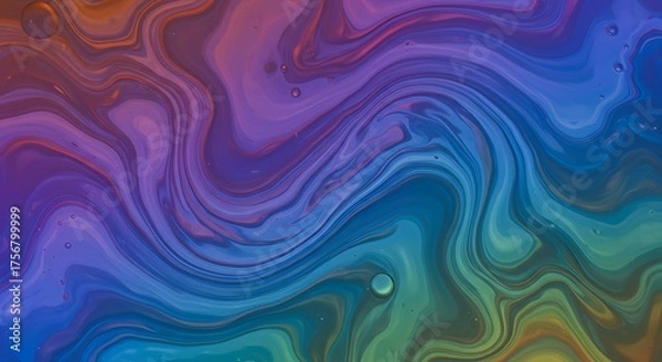 Fototapeta Abstract swirling liquid art with hues of blue purple green and orange