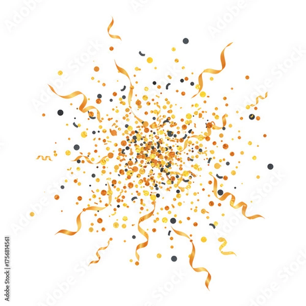 Obraz Elegant golden confetti burst and swirling ribbons on isolated transparent setting celebration