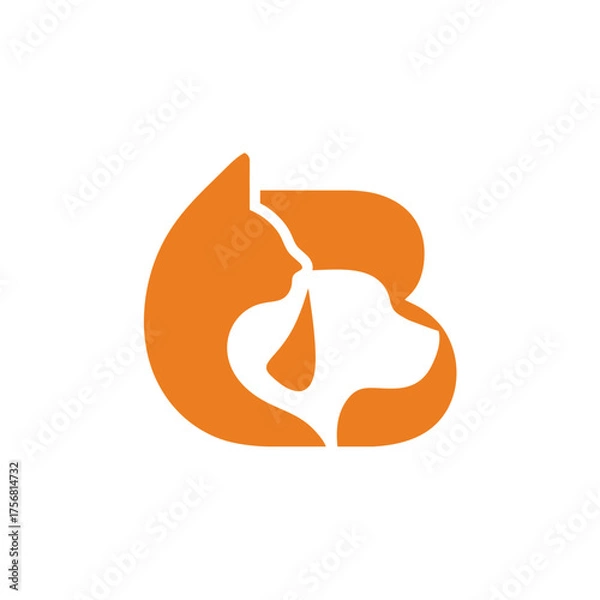 Fototapeta Orange Cat and Dog Silhouette Logo Design with Negative Space