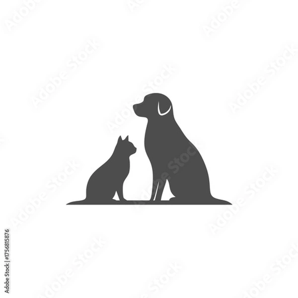 Obraz Silhouette of a Cat and Dog Sitting Together, Side View