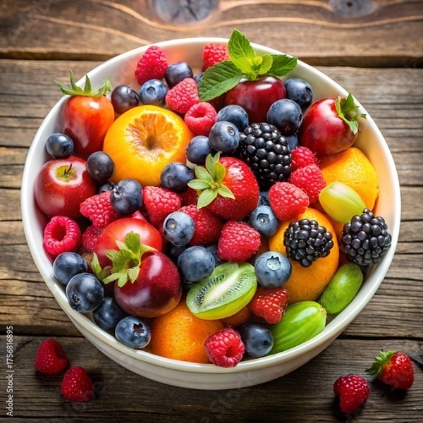 Obraz Abundant Bowl of Mixed Fruits and Berries with Tomatoes Keywords: fruit, berries, strawberry