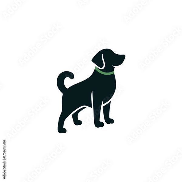 Fototapeta Stylized Dark Teal Dog with Green Collar Standing Profile