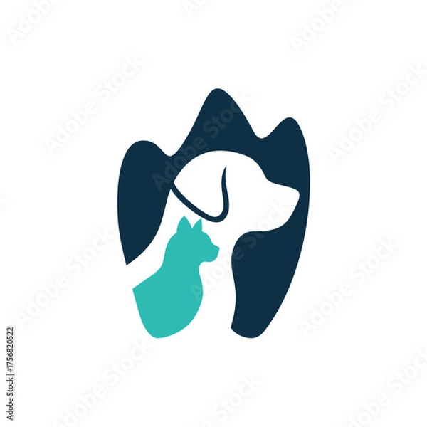 Fototapeta Stylized Dog and Cat Silhouette Logo Design with Dark Blue Background