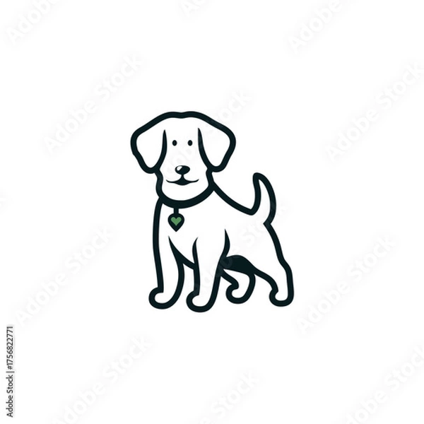 Obraz Stylized Dog Illustration with Heart-Shaped Tag and Black Outline