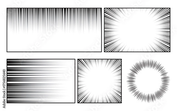 Fototapeta 漫画風デザインに使える集中線素材セット